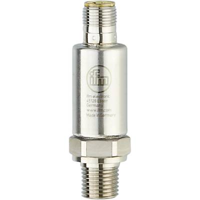 Srebrny cylinder z napisem: 'ifm electronic, 45128 Essen, Niemcy, Wyprodukowano w Niemczech'.