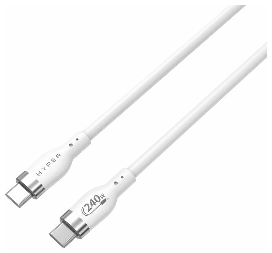 Biały kabel USB-C z napisem 'Hyper' i '240W', odpowiedni do szybkiego ładowania urządzeń.