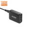 Czarna ładowarka z trzema portami USB, o mocy 100W, z napisem 'PD+QC 3.0 Fast Charging', wyposażona w porty USB-C i USB-A.