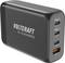 Czarne ładowarki Voltcraft z czterema portami USB, w tym trzema USB-C 'PD3.1' oraz jednym USB-A. Numer modelu: UC-3C1A140W02.