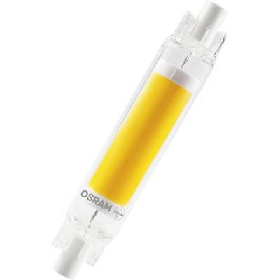 Przezroczysta żarówka LED Philips z żółtym wnętrzem, opisana napisem 'OSRAM'.