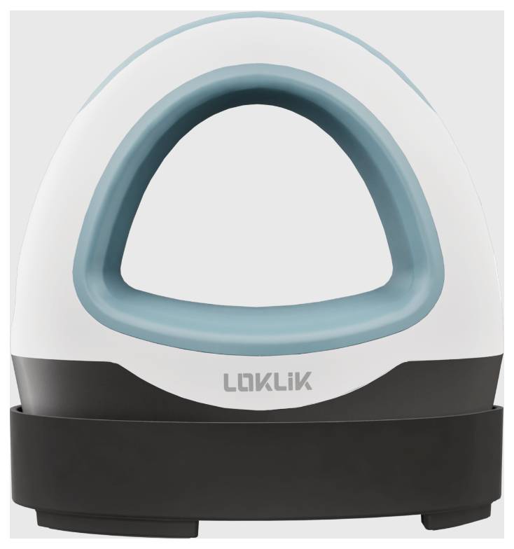 Bezprzewodowe żelazko z ergonomicznym uchwytem, umieszczone w stacji dokującej. Posiada nowoczesny, zaokrąglony design.