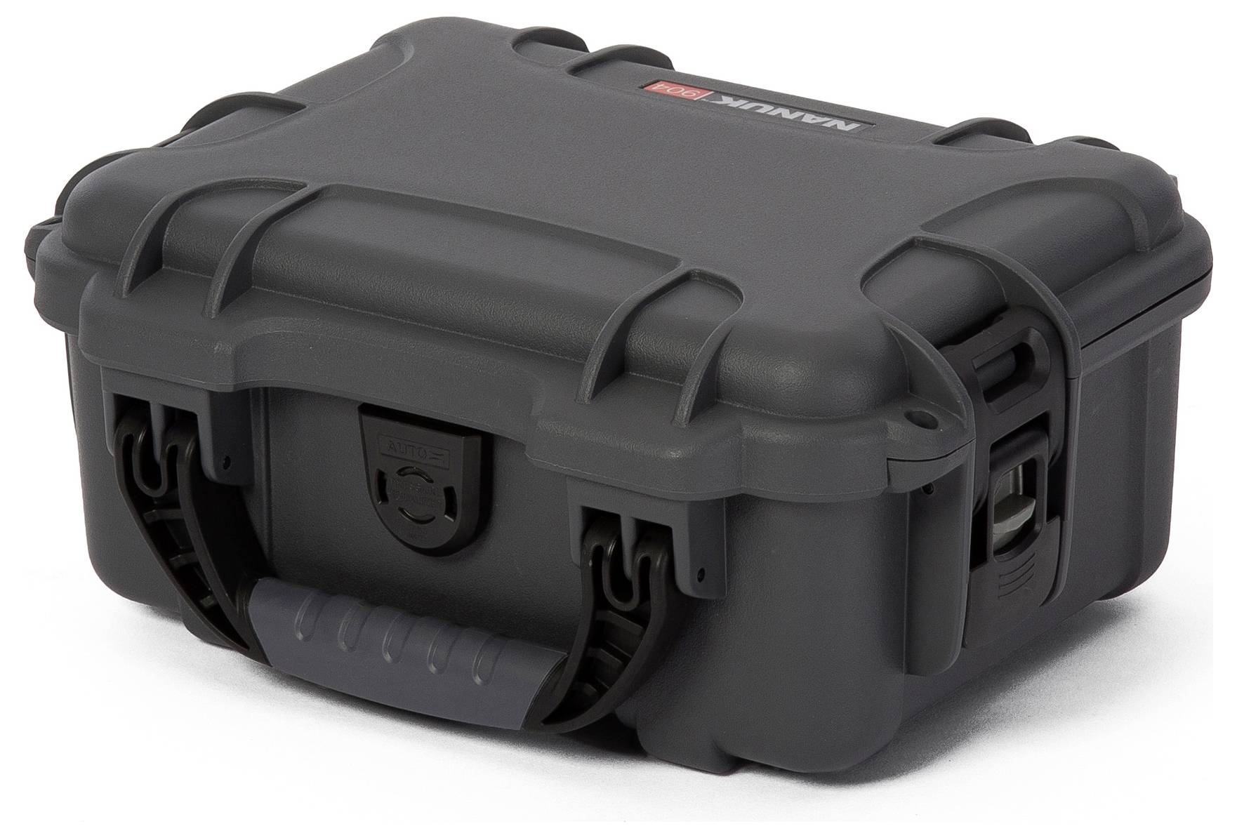 Czarny, wytrzymały futerał ochronny z uchwytem i zatrzaskami, odpowiedni do bezpiecznego transportu i przechowywania delikatnych przedmiotów.