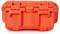 Pomarańczowy, wytrzymały kufer służący do przechowywania lub zabezpieczania delikatnego sprzętu.