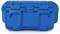 Niebieski, prostokątny, wytrzymały kufer plastikowy z zawiasami i zamknięciami, odpowiedni do bezpiecznego transportu delikatnych przedmiotów.