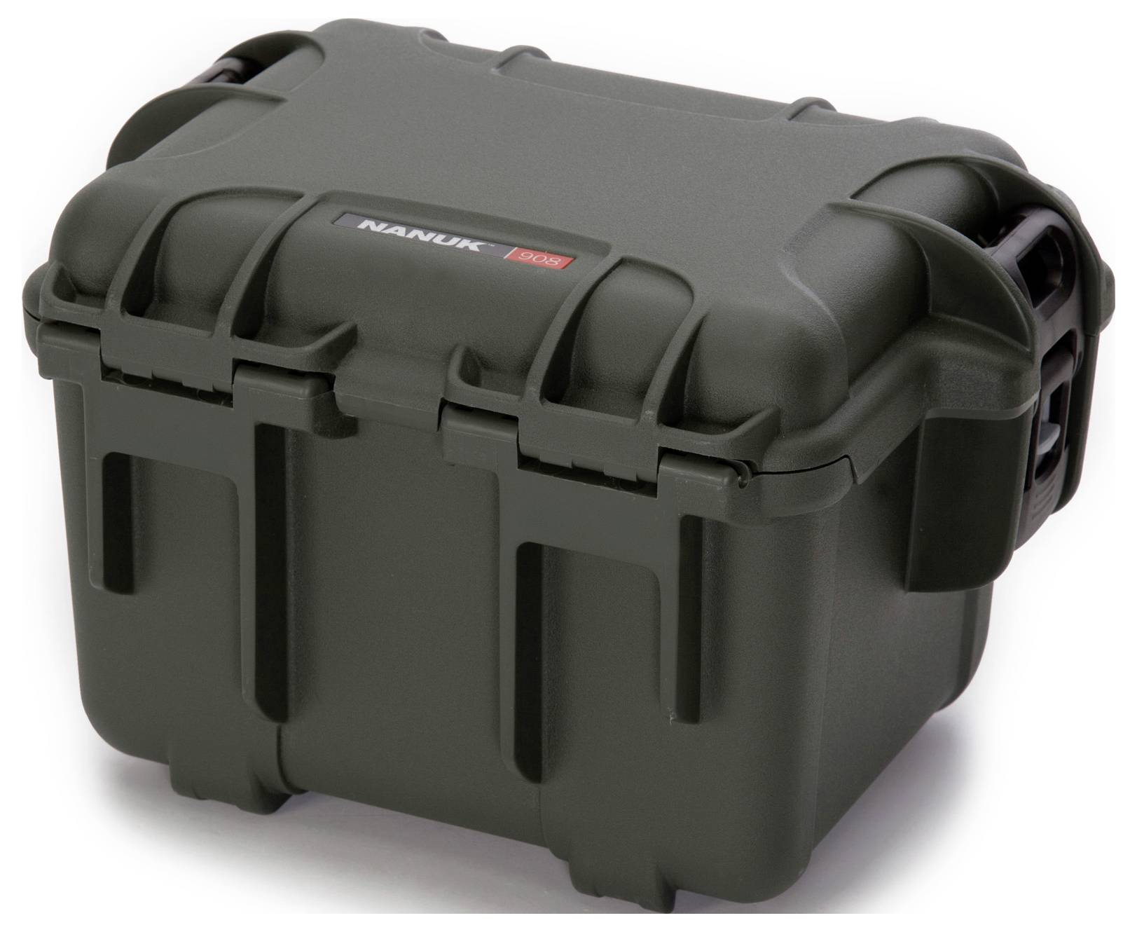 Wytrzymały czarny kufer ochronny z zatrzaskami i napisem 'Nanuk 909'. Idealny do bezpiecznego transportu delikatnego sprzętu.