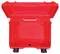 Czerwony, otwarty kontener transportowy z wytrzymałą obudową z tworzywa sztucznego; składany uchwyt i dwa zatrzaski z przodu.