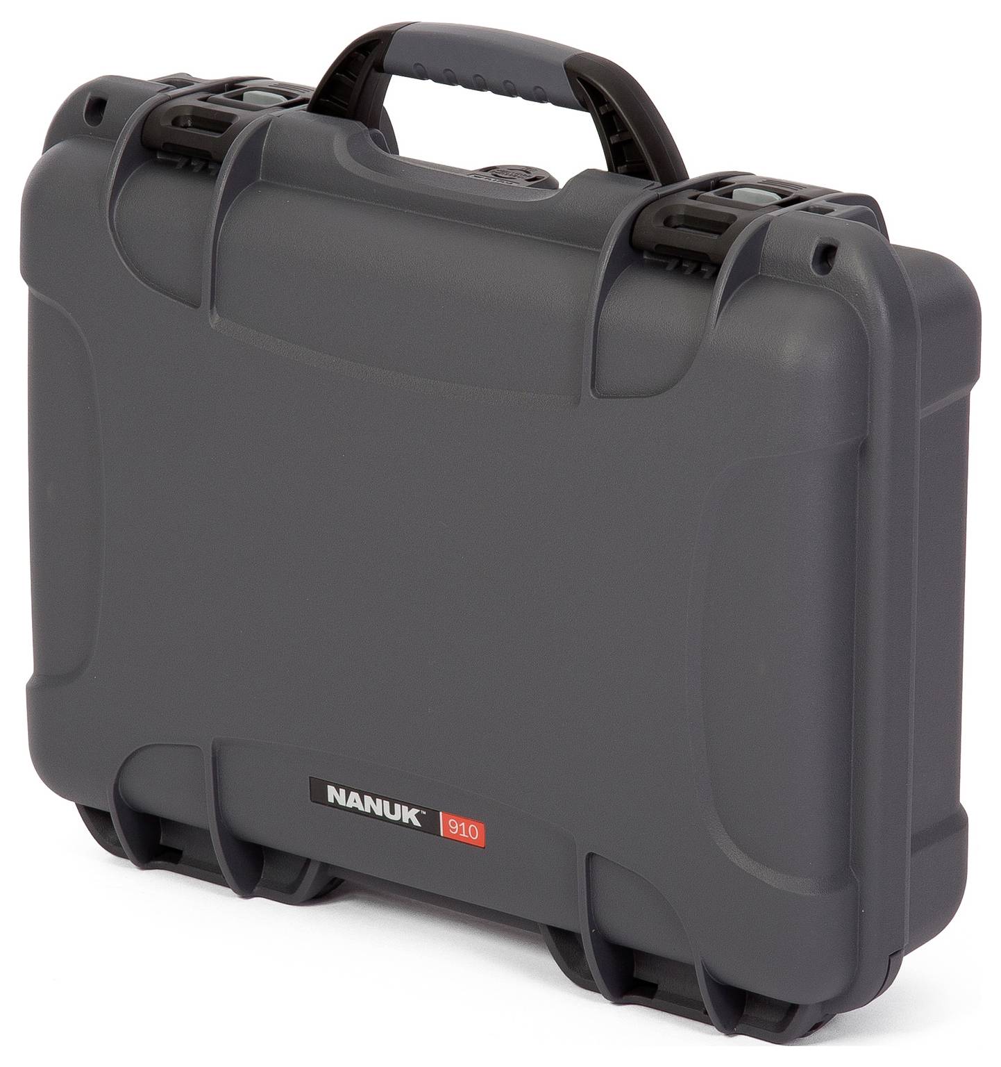 Szary, wytrzymały kufer z uchwytem, odpowiedni do bezpiecznego transportu delikatnych przedmiotów.