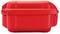 Czerwone pudełko z tworzywa sztucznego z pokrywką, przydatne głównie do transportu lub przechowywania małych przedmiotów.