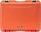 Pomarańczowa walizka ochronna o wytrzymałej konstrukcji, odpowiednia do bezpiecznego transportu delikatnych urządzeń lub przedmiotów.