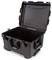 Otwarty, solidny czarny kufer transportowy z wyściółką piankową, odpowiedni do bezpiecznego przewozu delikatnych urządzeń.