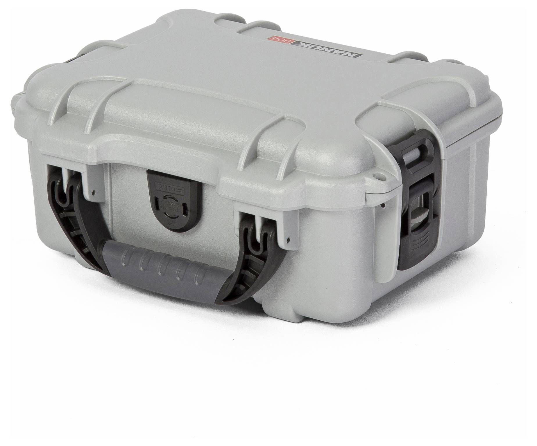 Szary, wytrzymały kufer z czarnym uchwytem i zamknięciami, odpowiedni do transportu delikatnych urządzeń lub sprzętu.