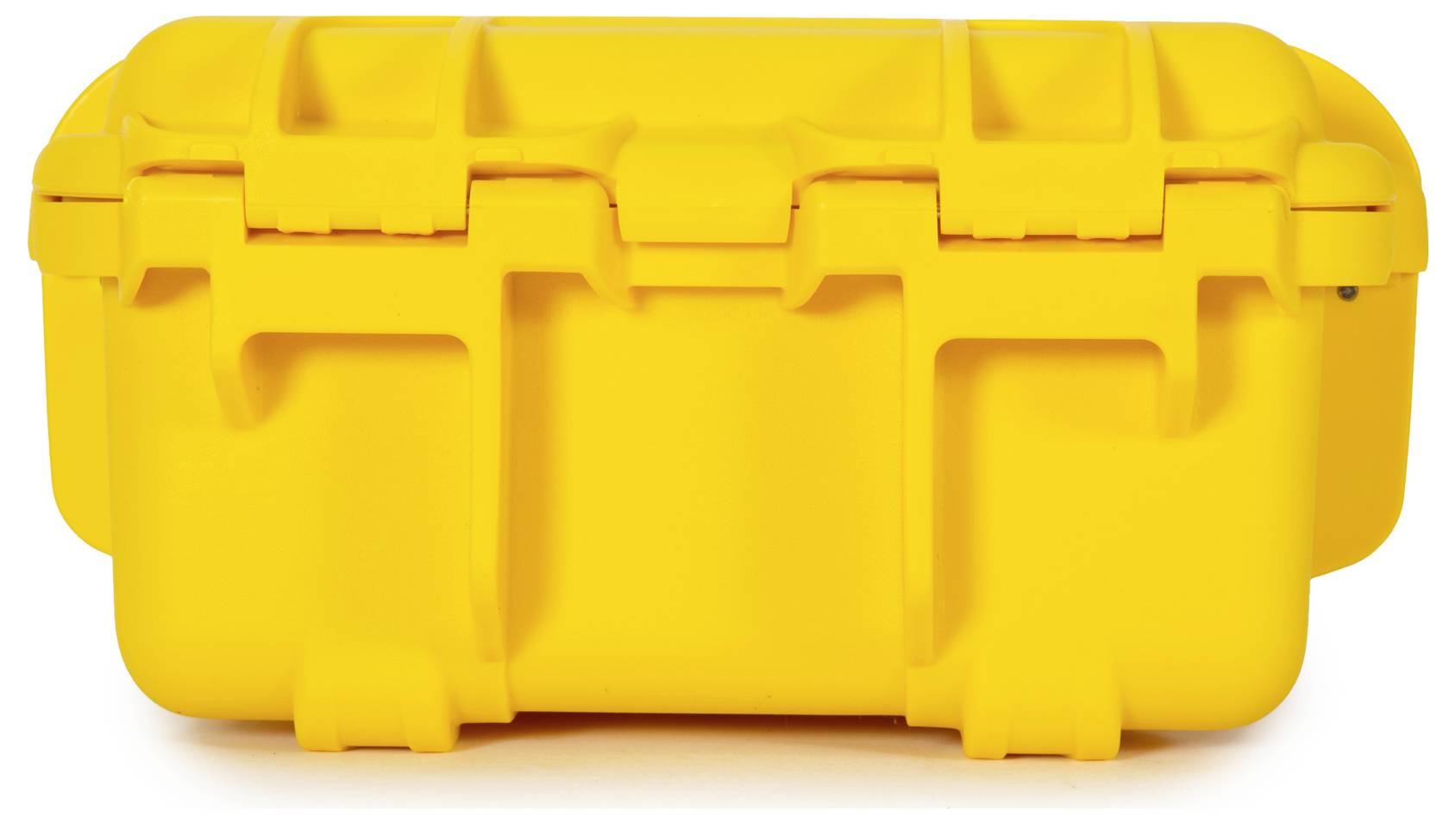 Żółta walizka ochronna z solidnymi zamknięciami i wzmocnionymi narożnikami, idealna do bezpiecznego transportu wrażliwego sprzętu.