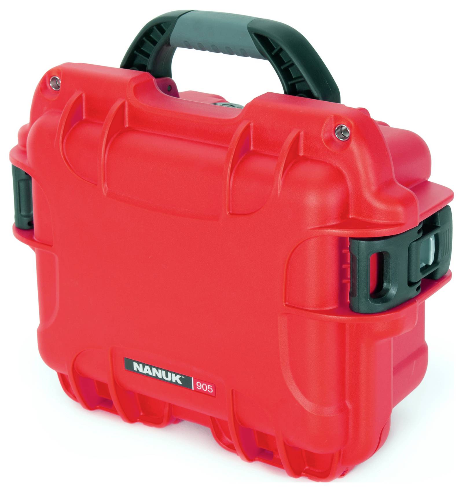 Stabilny, czerwony wodoszczelny kufer ochronny Nanuk 905 z czarną rączką, który umożliwia niezawodne przechowywanie i transport delikatnych przedmiotów.