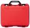 Czerwona walizka twarda z czarną rączką, typowa do transportu delikatnych urządzeń lub narzędzi.