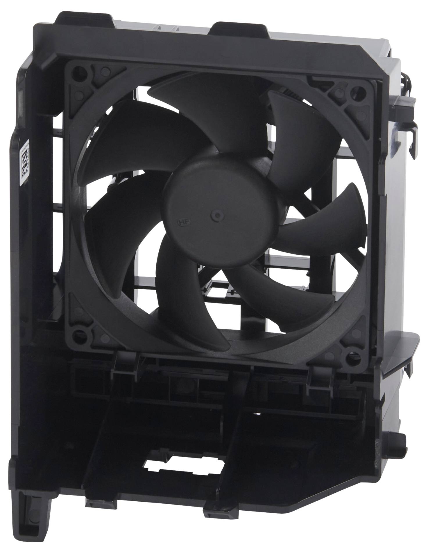 Czarny wentylator w prostokątnej obudowie, odpowiedni do chłodzenia lub wentylacji.