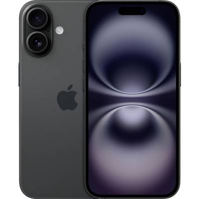 Smartfon z ciemnym designem ekranu. Na tylnej obudowie znajduje się symbol marki oraz dwa aparaty fotograficzne.