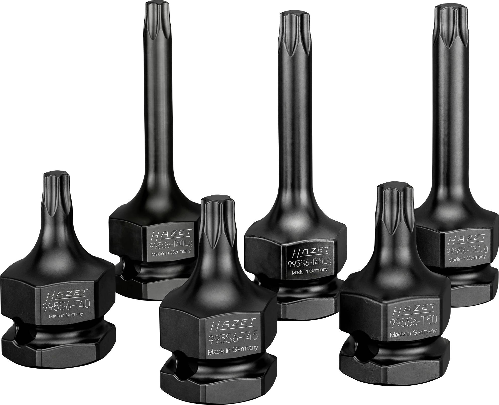 Czarne klucze dynamometryczne Hazet w różnych rozmiarach, produkowane w Niemczech. Zestaw składający się z sześciu sztuk.