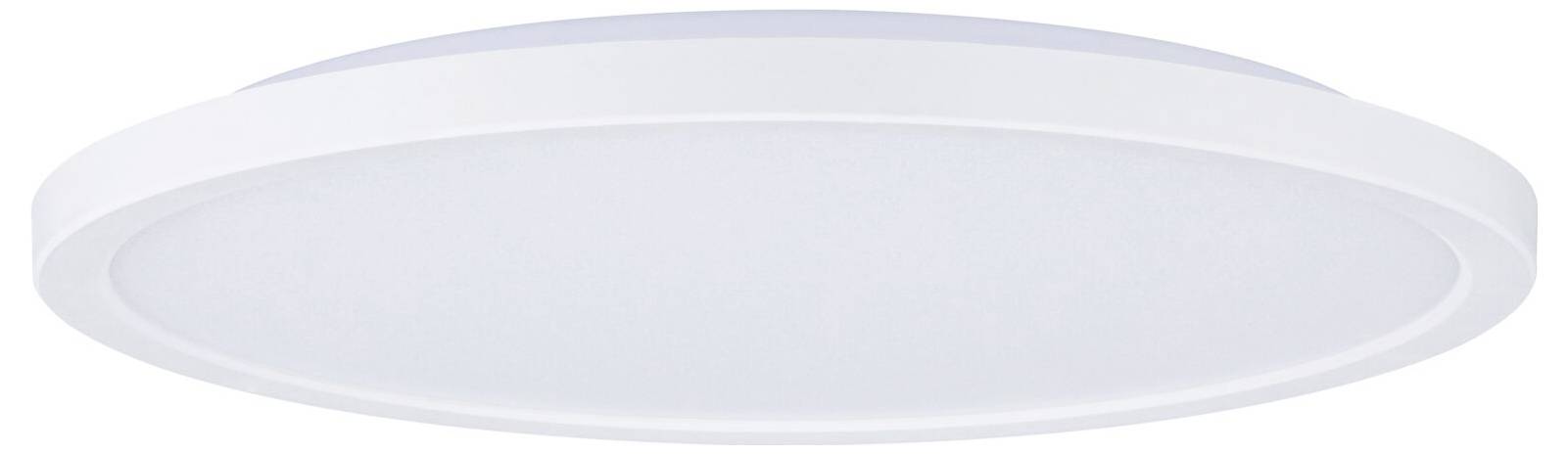 Okrągła, biała lampa sufitowa o minimalistycznym designie, pozbawiona widocznych detali lub ozdób. Idealnie sprawdza się w nowoczesnych wnętrzach.