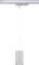 Cylindryczna lampa wisząca w kolorze białym, o prostym designie, zawieszona przy suficie. Idealna do nowoczesnych wnętrz.