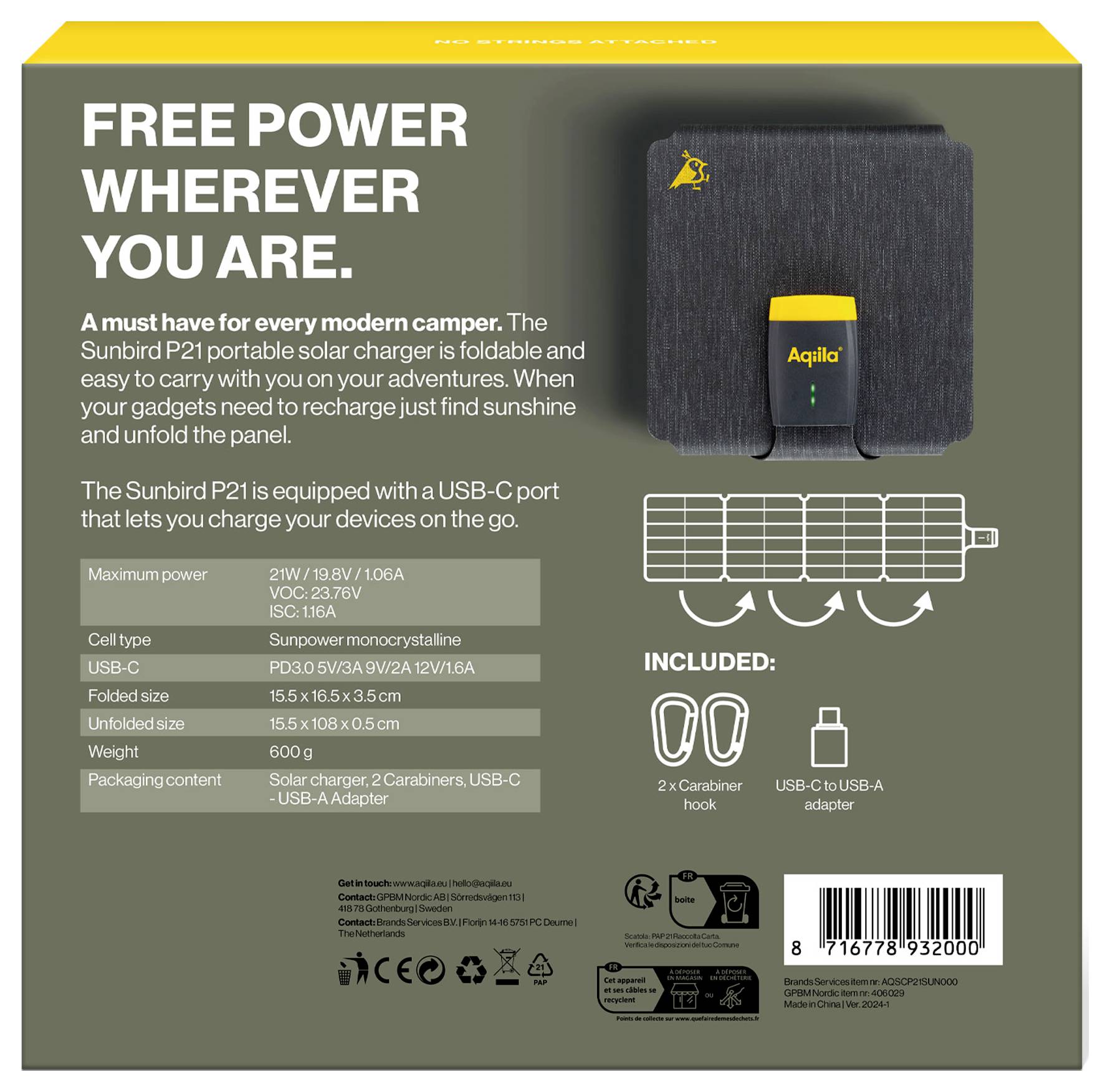 Сонячний зарядний пристрій Aqiila P21 21 Вт