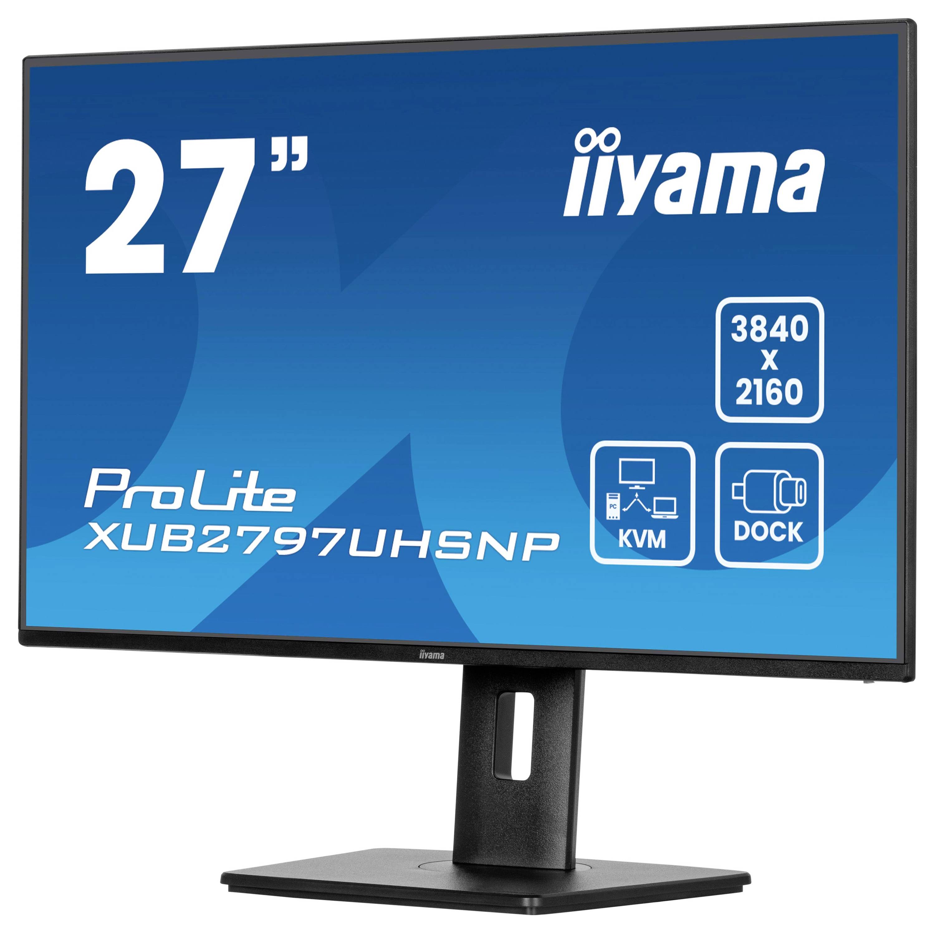 27-calowy monitor iiyama ProLite o rozdzielczości 3840 x 2160, wyposażony w funkcje KVM i stacji dokującej.