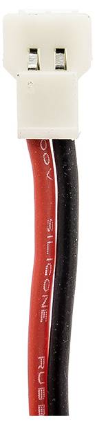 Biały wtyk 3-biegunowy z czerwonymi i czarnymi przewodami silikonowymi, przedstawiający końcówki połączenia elektrycznego.