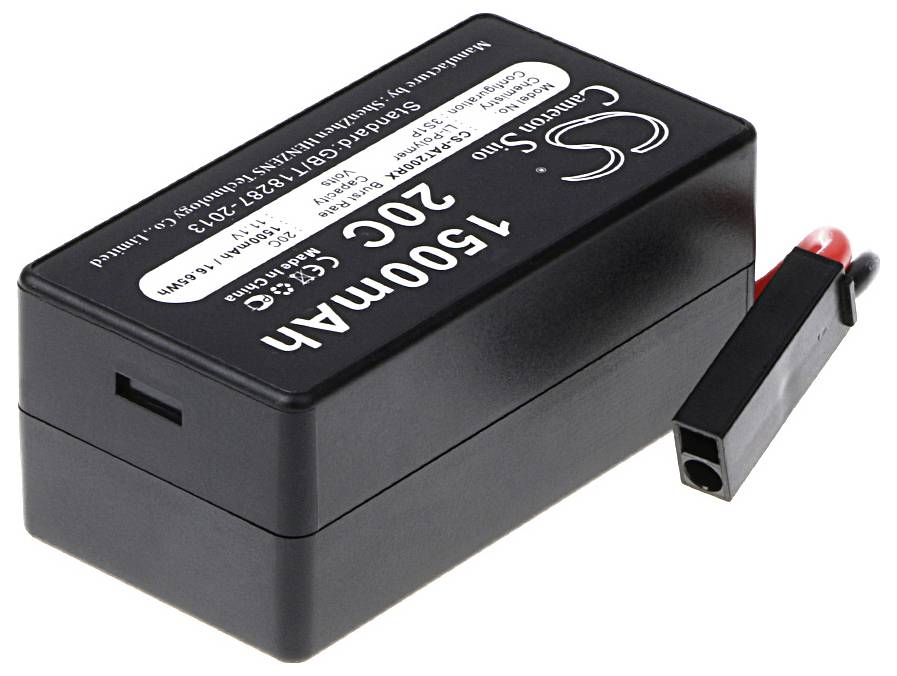 Czarny akumulator zapasowy, 1500mAh, 20C, z czerwonymi i czarnymi przewodami przyłączeniowymi.