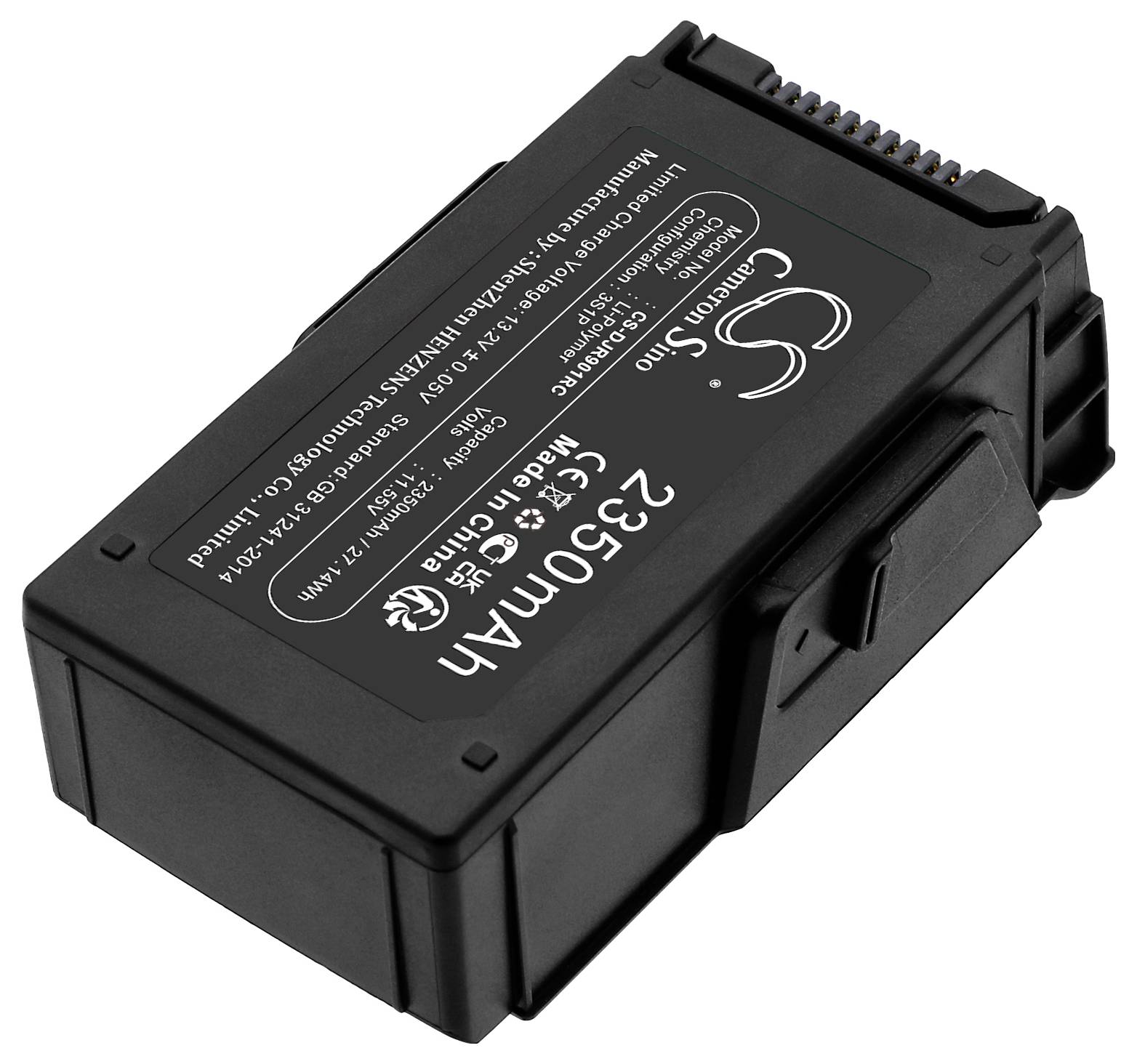 Czarna bateria do aparatu Canon z nadrukiem '2360mAh, 7.2V, Li-ion'.