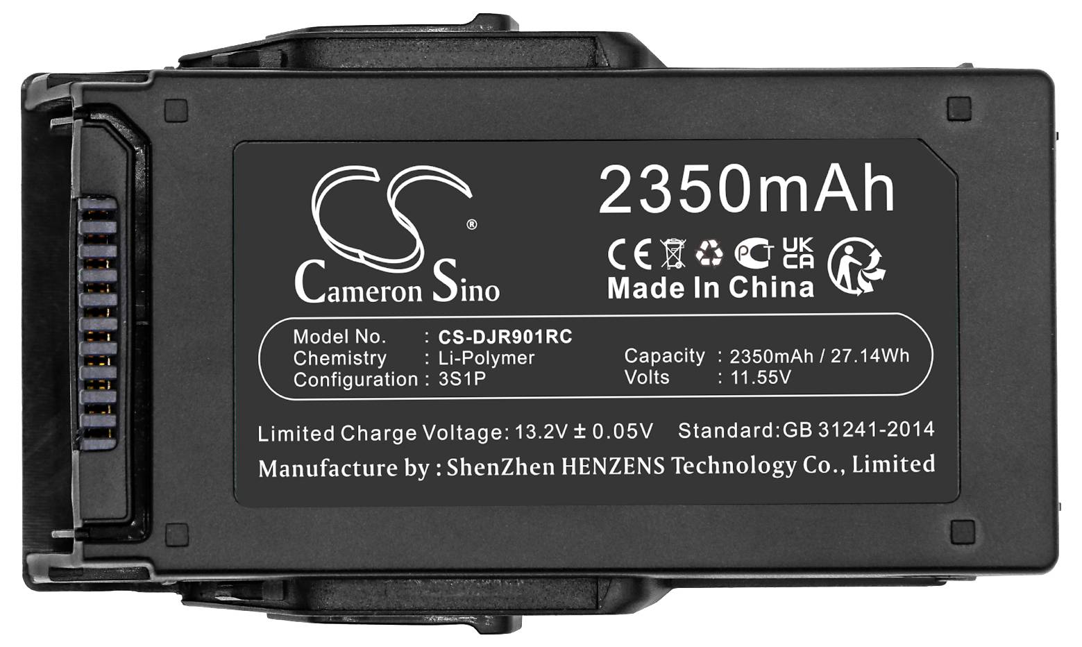 Bateria o pojemności 2350mAh firmy Cameron Sino, Li-Polymer, model CS-DJR901RC. Wyprodukowana w Chinach.