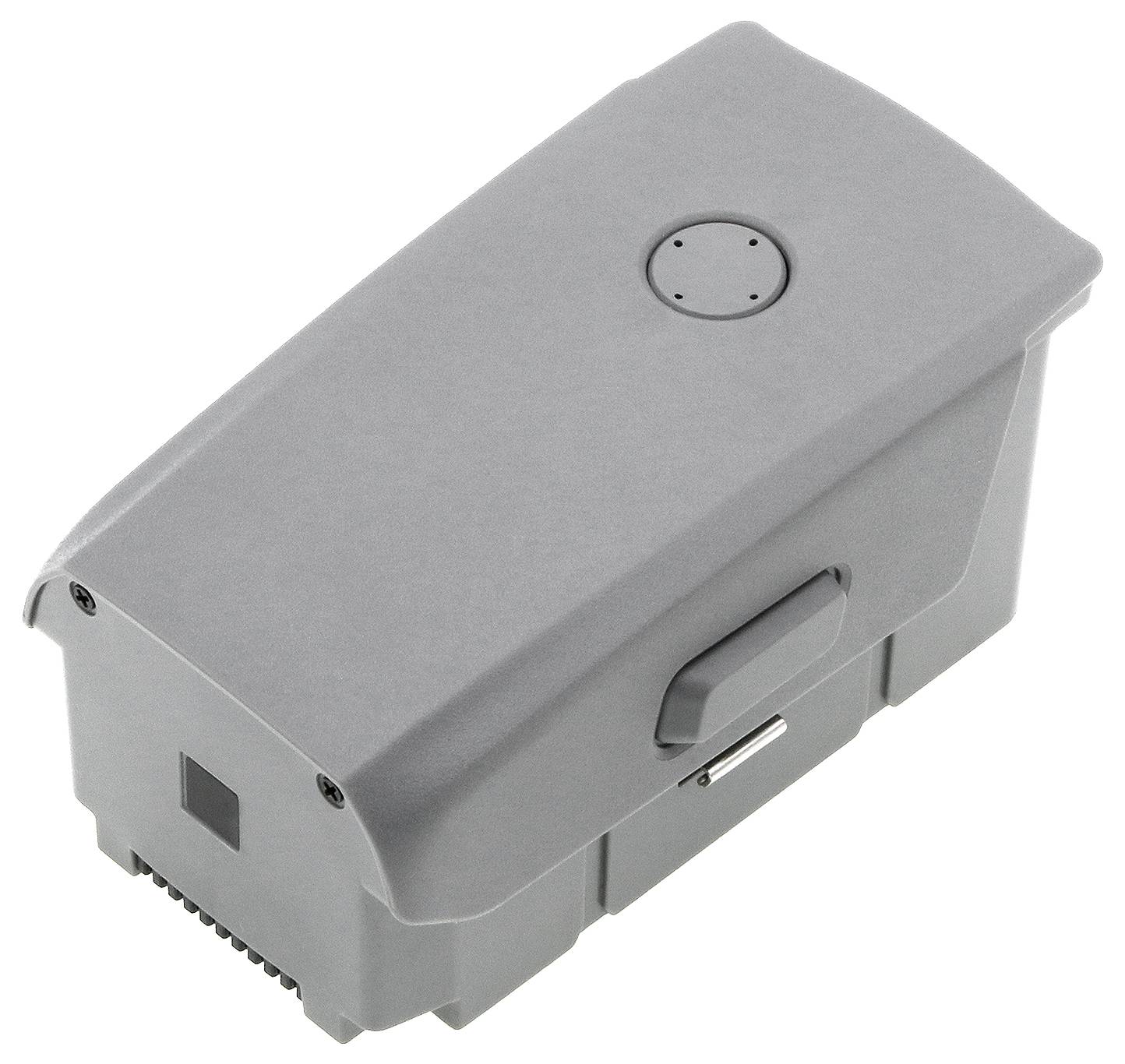 Szary akumulator litowo-jonowy w kształcie prostokąta z zaokrąglonymi rogami, odpowiedni do stosowania w wybranych urządzeniach elektronicznych i drronach.