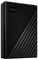 Zewnętrzny dysk twardy w czarnej obudowie z ukośnymi paskami i logo 'WD' w lewym górnym rogu.