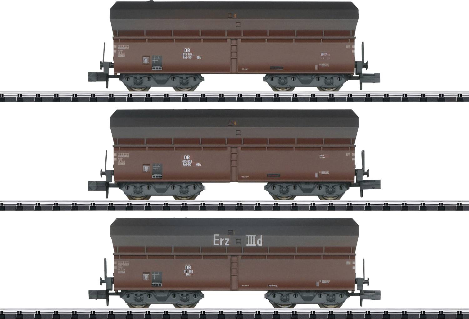 Закритий вантажний вагон MiniTrix 18269 N Комплект із 3 саморозвантажувальних вагонів для перевезення коксу, частина 3 DB