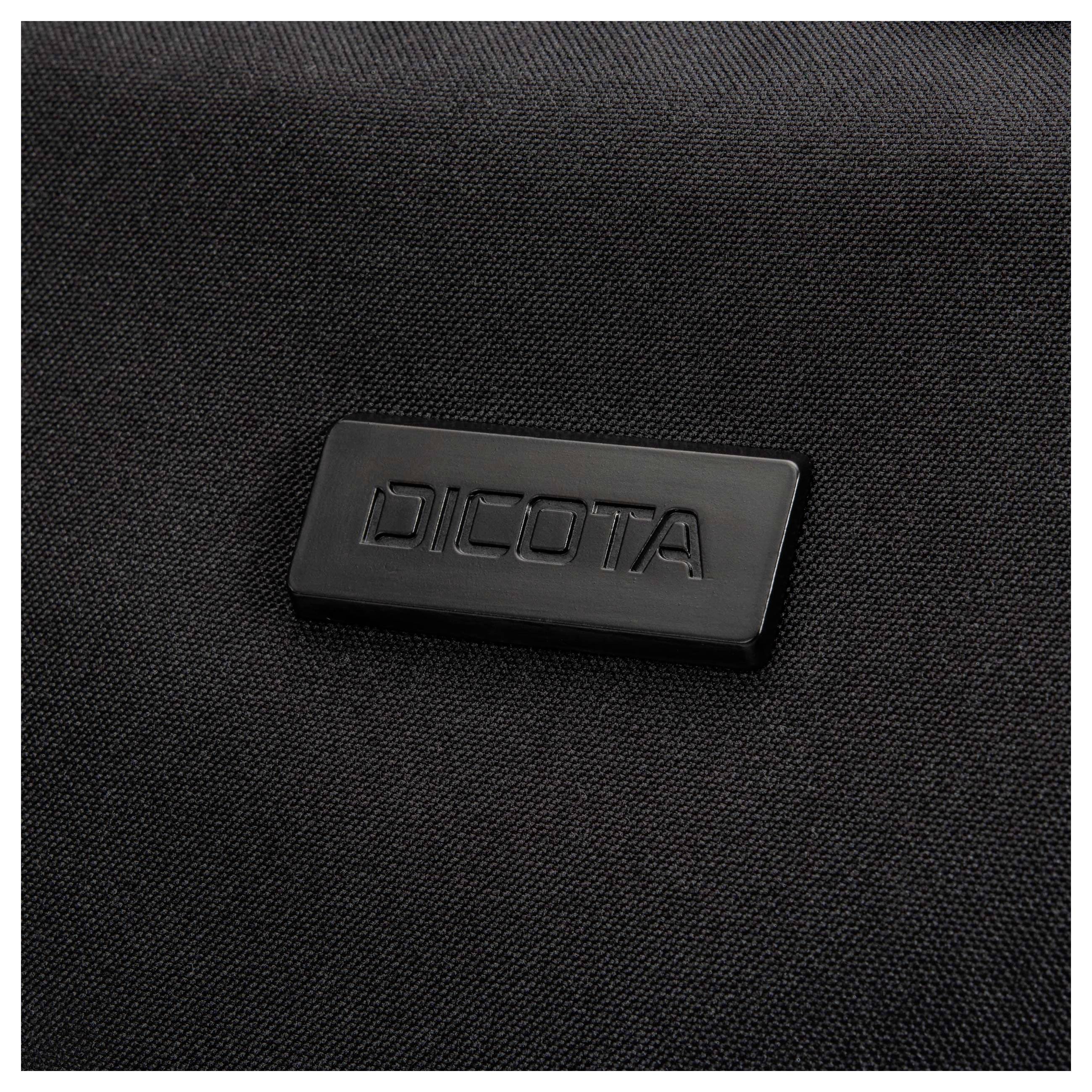 Czarne logo z napisem 'DICOTA' na ciemnoszarym tle materiałowym.