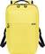 Żółty plecak z czarnym zamknięciem i kieszeniami bocznymi, idealny do codziennego użytku.