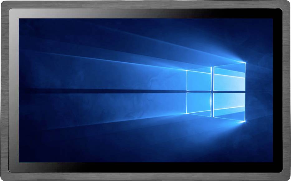 Ekran komputera wyświetla niebieskie logo Windows z promieniami światła na ciemnoniebieskim tle.