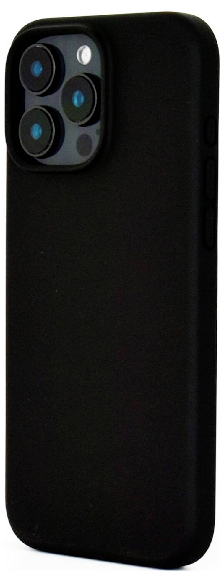 Czarny smartfon z potrójnym aparatem z tyłu, w czarnym etui ochronnym.