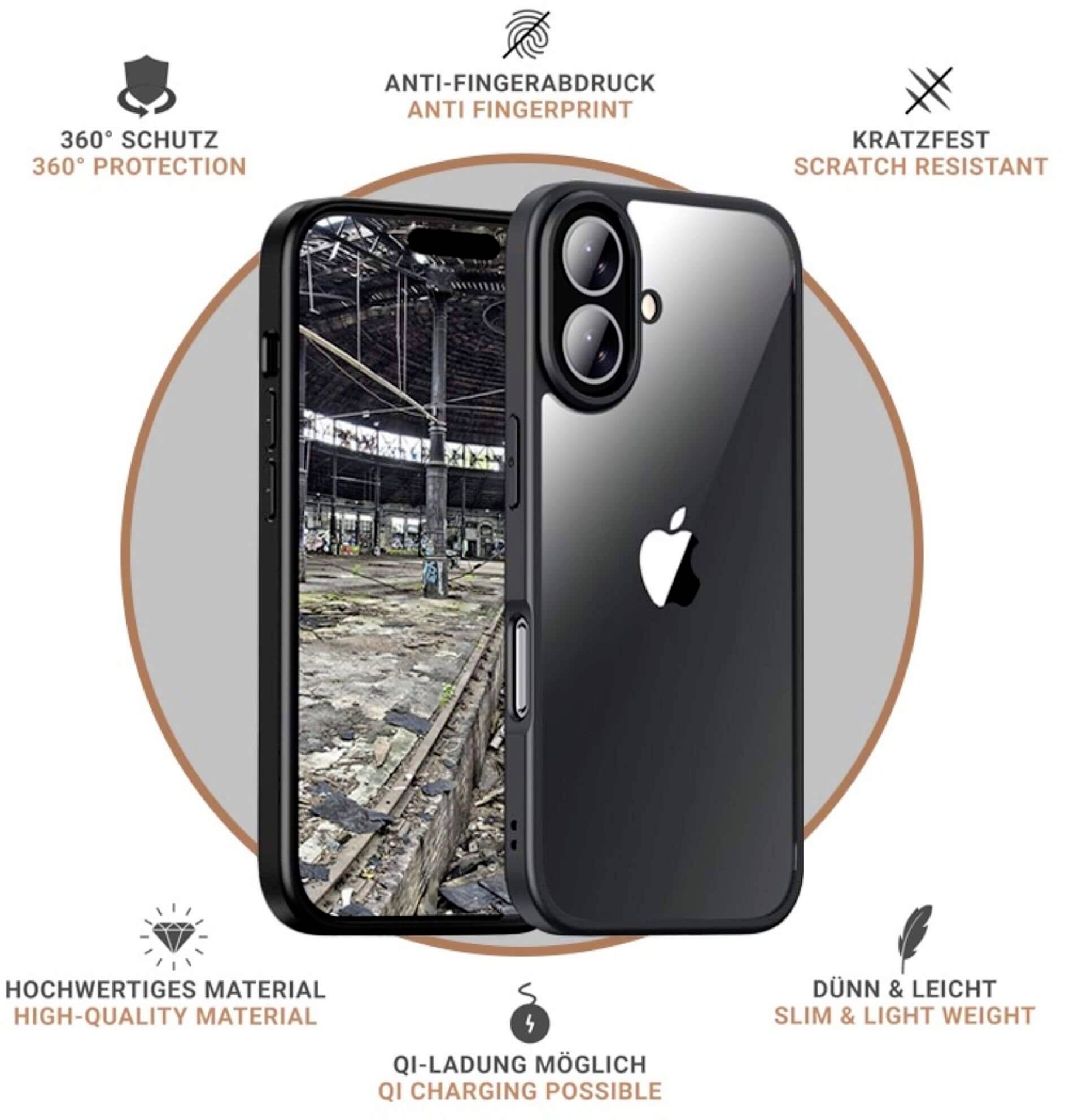 JT Berlin BackCase Pankow Hybrid Futerał backcase Apple iPhone 16 czarny, przeźroczysty Ładowarka indukcyjna 11094-1