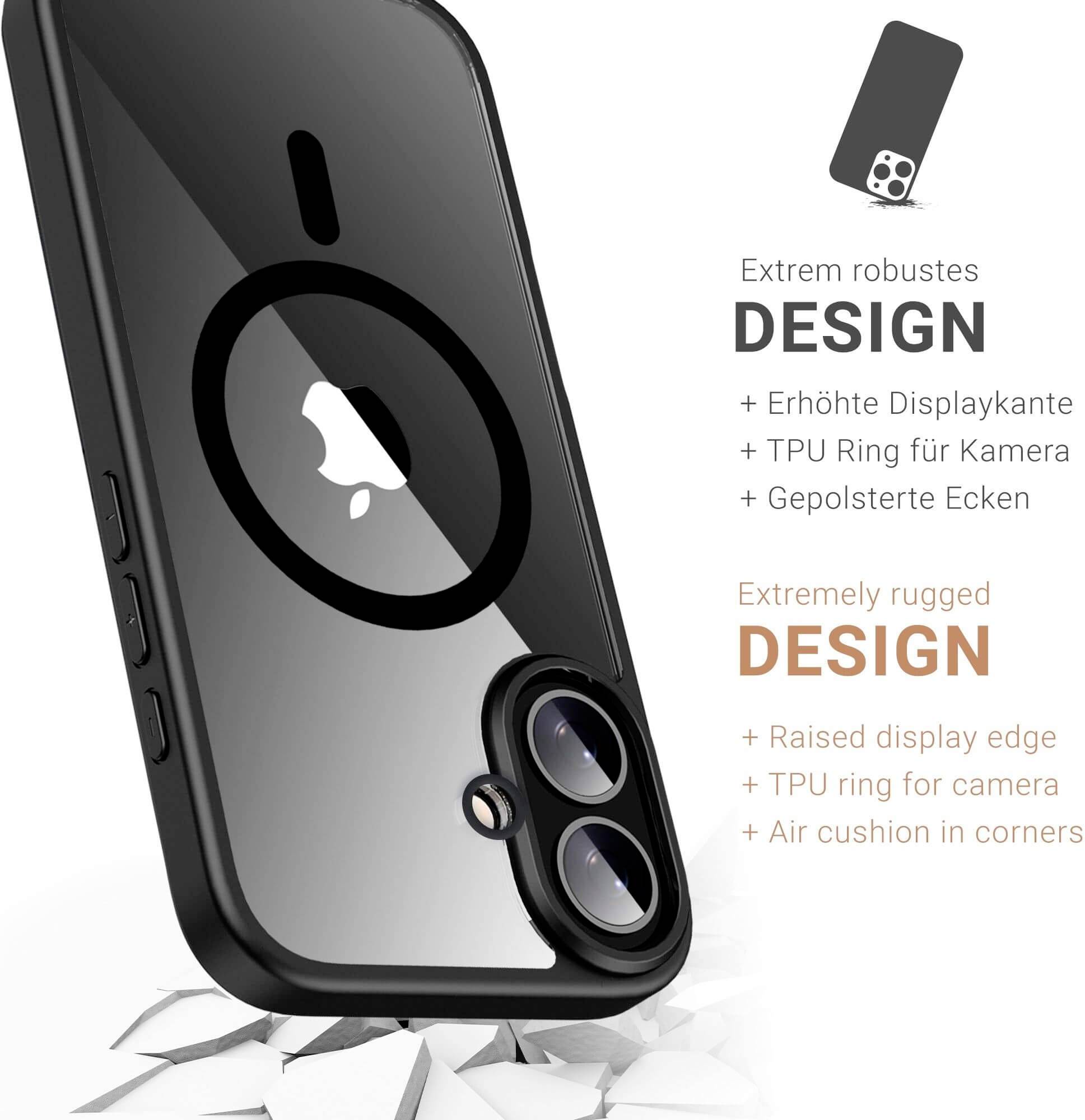 Niezwykle wytrzymała obudowa telefonu z podniesionym rantem wyświetlacza, pierścieniem TPU wokół aparatu oraz wzmocnionymi narożnikami. Chroni przed uszkodzeniami podczas upadku na twarde powierzchnie.