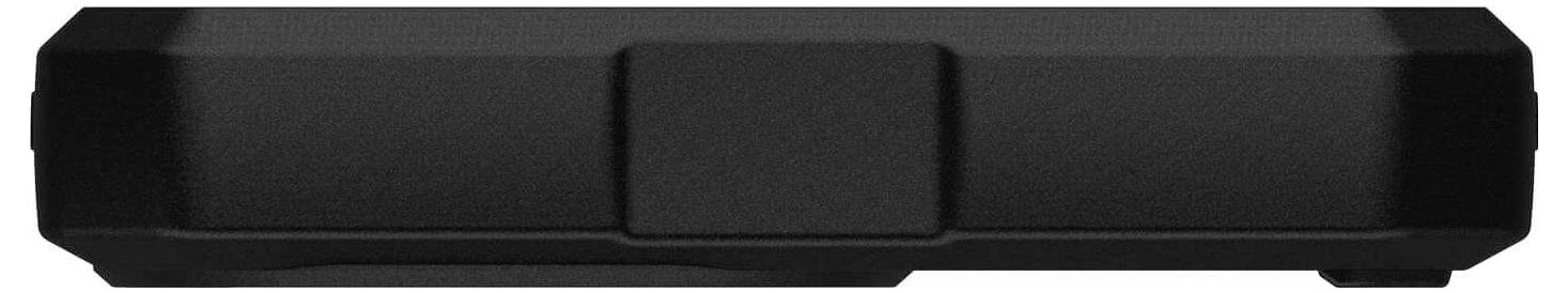 Czarny, prostokątny korpus o gładkiej powierzchni i zaokrąglonych krawędziach. Wydaje się pełnić funkcję ochronną.