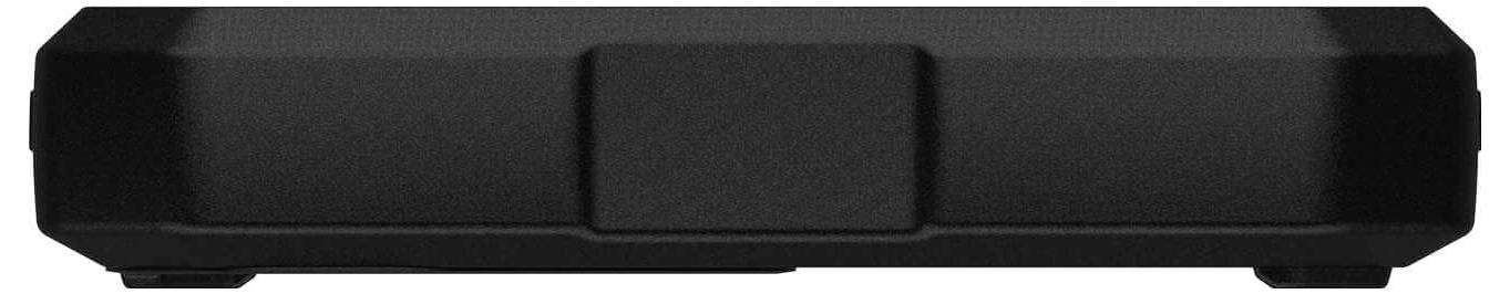 Prostokątna, czarna obudowa w prostym wykonaniu.