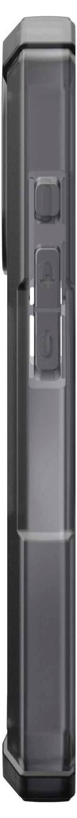 Czarno-szary, prostokątny przedmiot z dwoma przyciskami z boku, ustawiony pionowo.