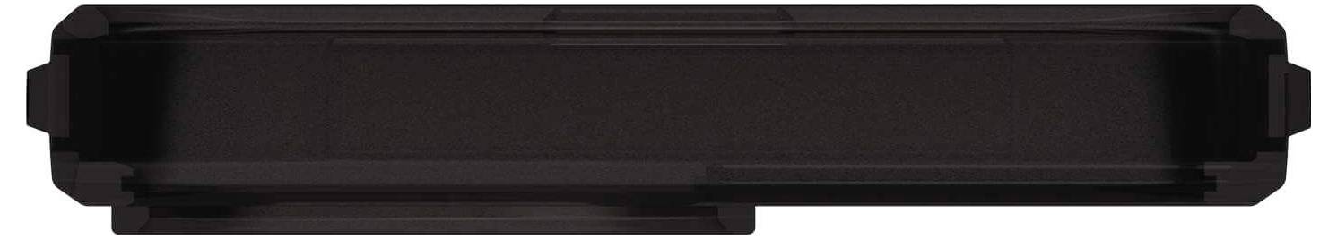 Czarny, prostokątny element z tworzywa sztucznego, prawdopodobnie część obudowy lub pudełka, o gładkiej powierzchni.
