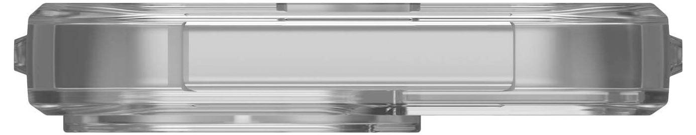 Przezroczysta, prostokątna obudowa z tworzywa sztucznego, prawdopodobnie pojemnik lub element urządzenia technicznego, widziana z góry.