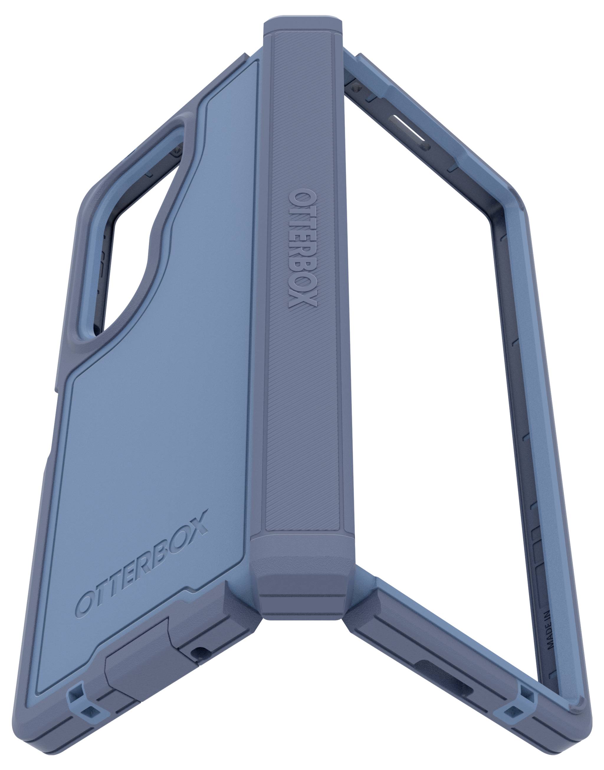 Niebieskie etui ochronne firmy OtterBox, chroniące urządzenia elektroniczne. Posiada ścięte krawędzie i zapewnia wytrzymałą ochronę.