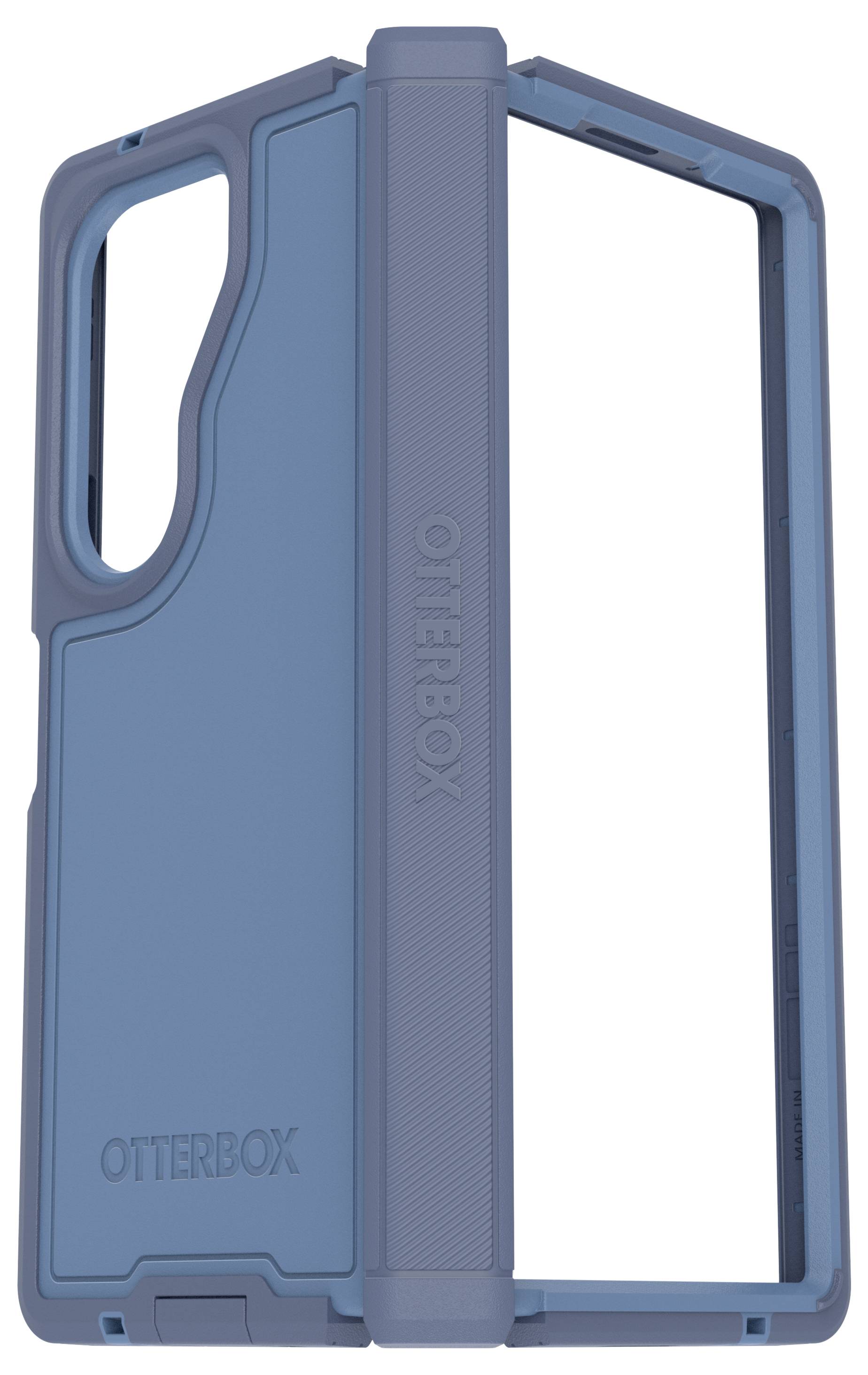 Niebieskie etui na telefon marki Otterbox, zaprojektowane solidnie, z otwartą przednią częścią i wzmocnionymi narożnikami chroniącymi urządzenie mobilne.