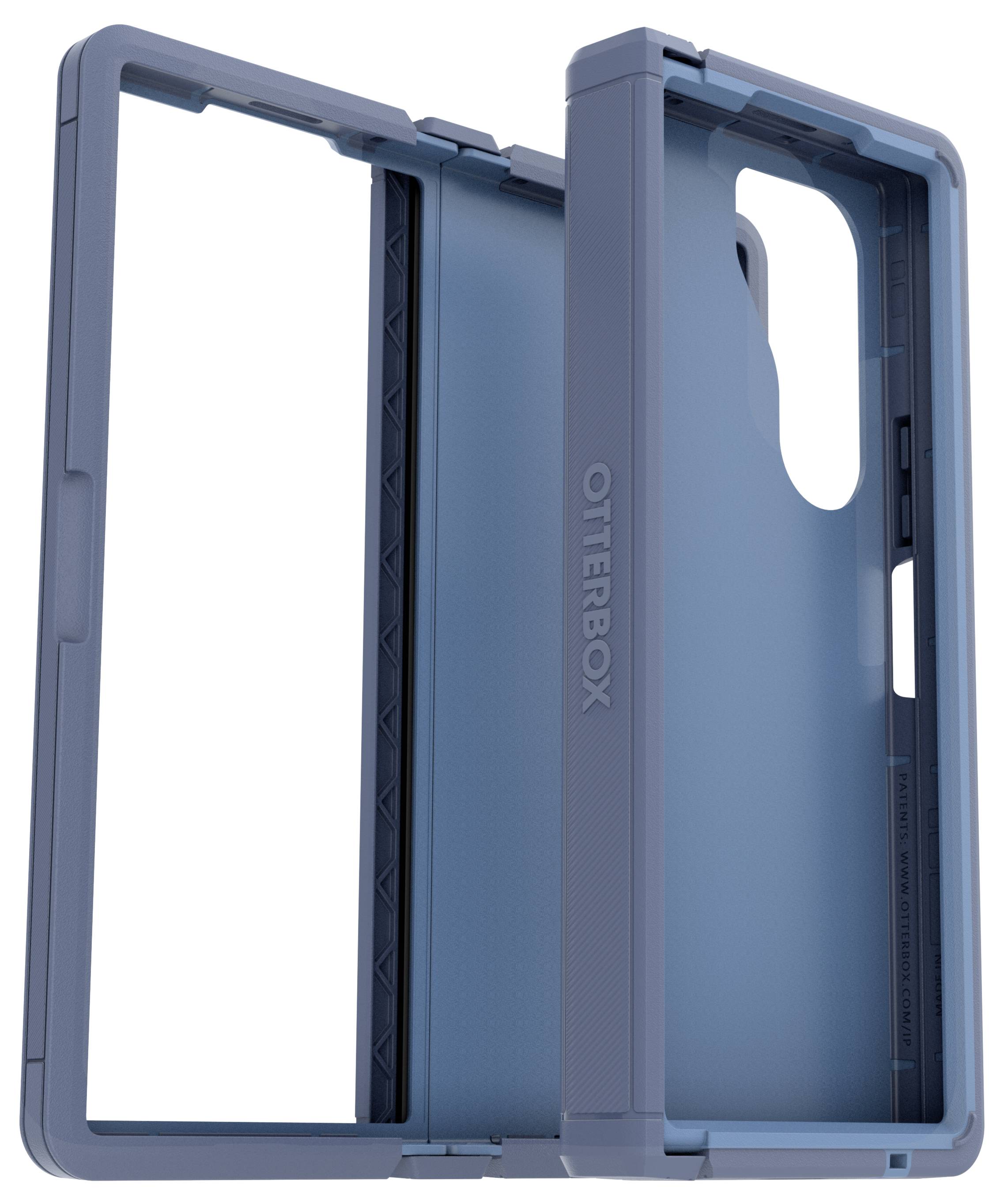 Niebieskie etui ochronne na telefon marki OtterBox, otwarte, o wytrzymałej konstrukcji, zapewniające odporność dla smartfonów.