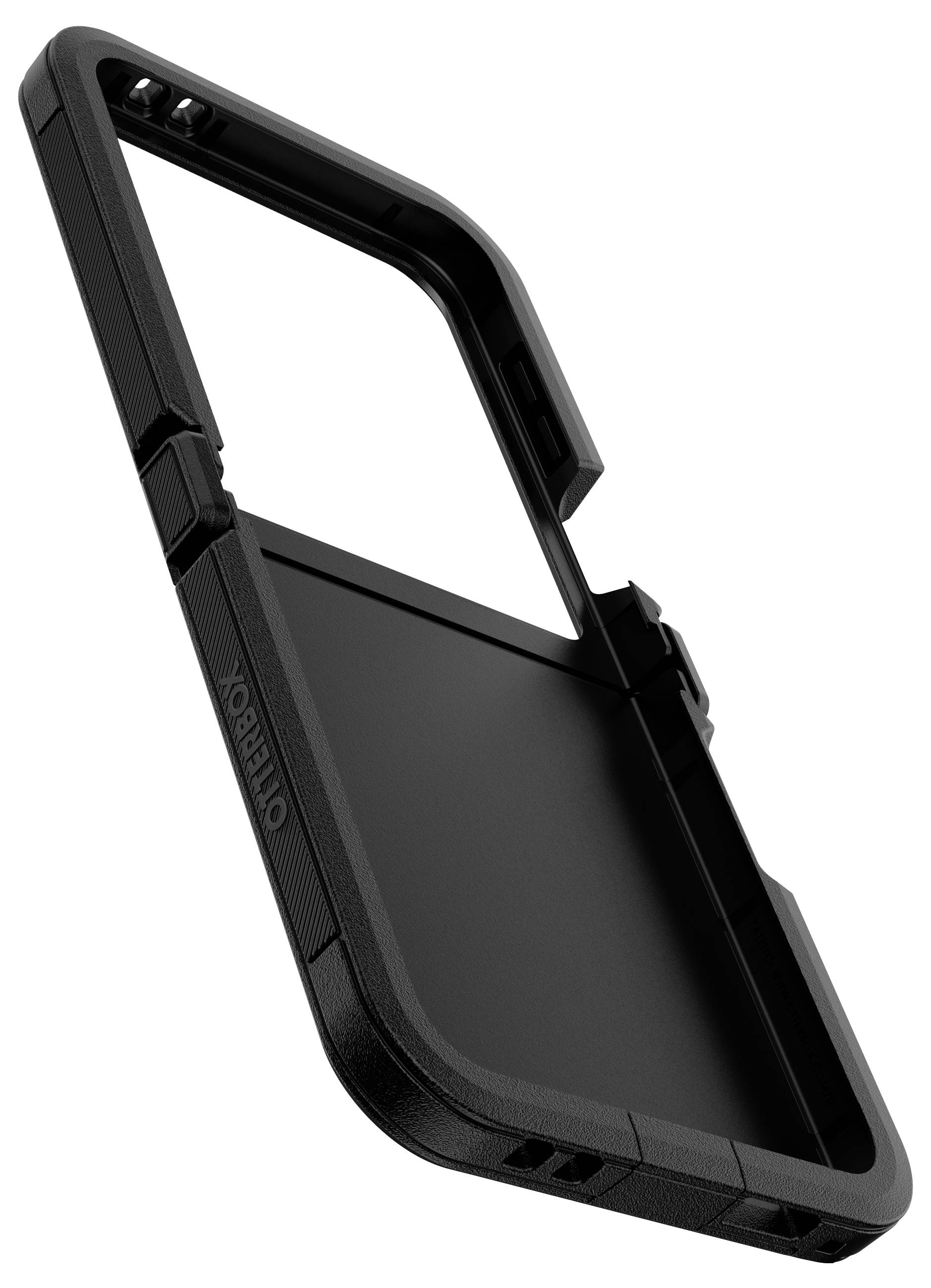 Czarna, wytrzymała obudowa do telefonu z wzmocnionymi narożnikami, zaprojektowana z myślą o zwiększonej odporności na wstrząsy. Idealna do ochrony smartfonów.