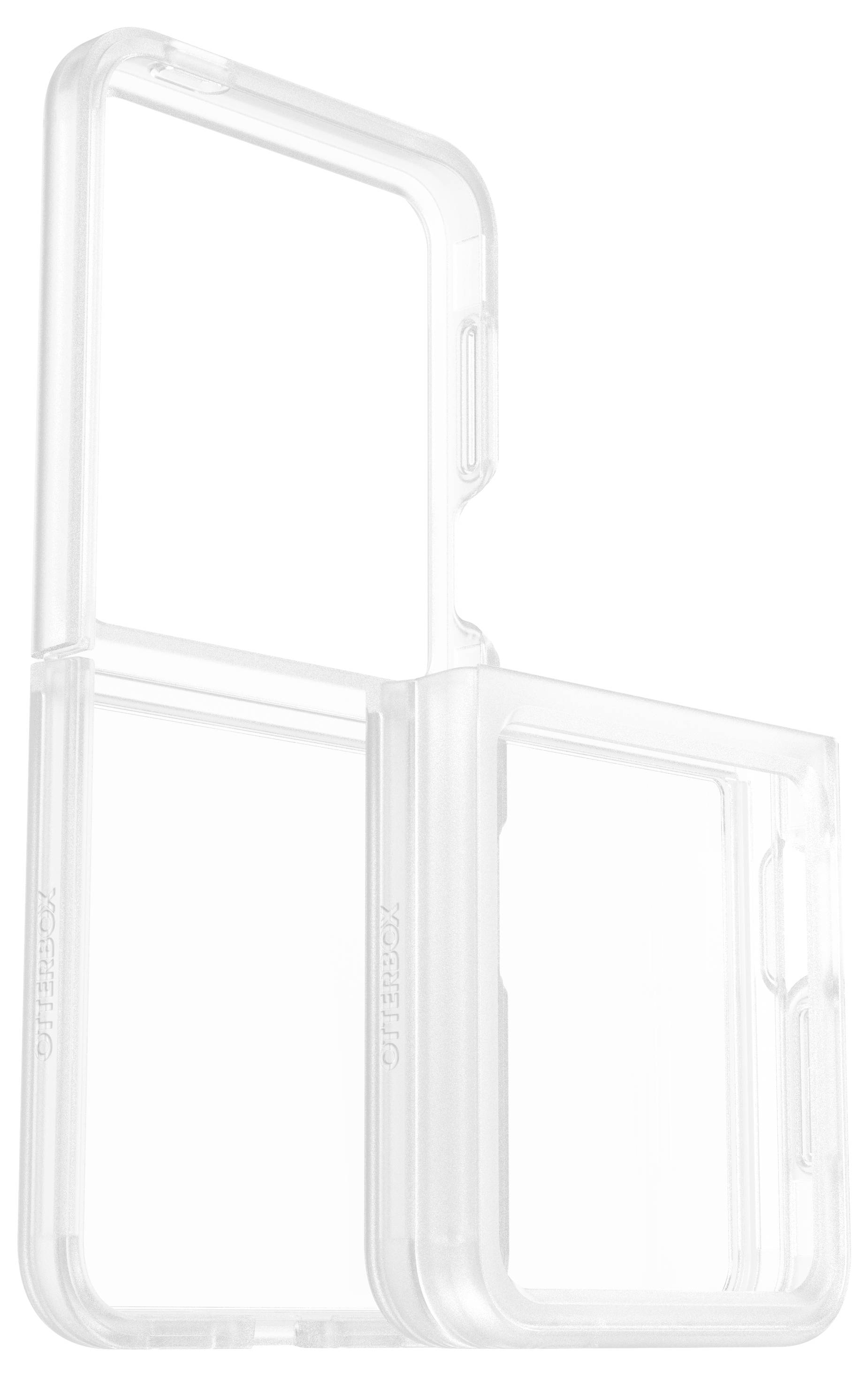 Przezroczyste etui na składany smartfon, otwarte. Chroni urządzenie, eksponuje szczegóły designu.