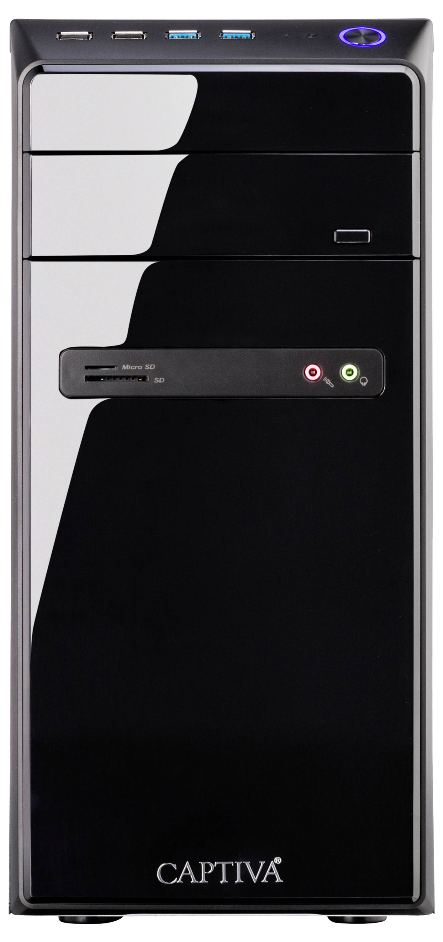 Czarna obudowa komputera z portami USB, napędem CD/DVD i logo marki na dole.